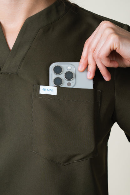 Dark Olive Alice Modern V-Neck Scrub Top