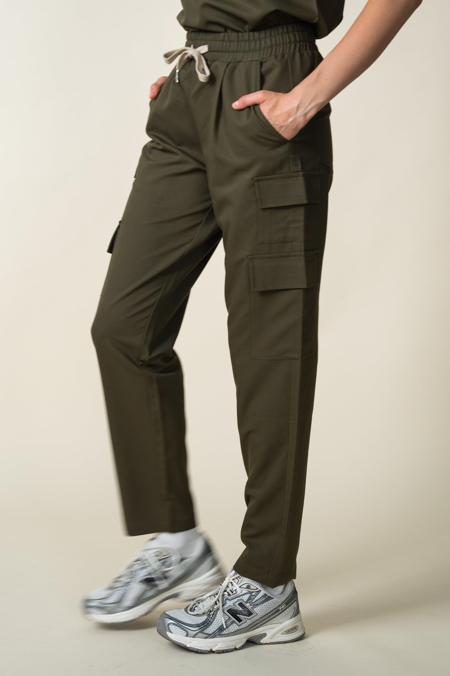 Dark Olive Kat Drawstring Cargo Scrub Trousers