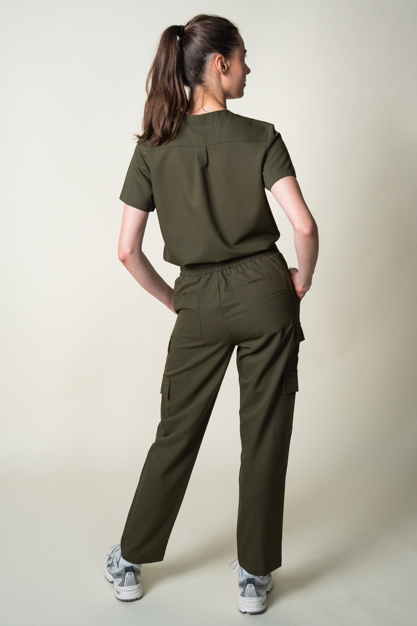 Dark Olive Kat Drawstring Cargo Scrub Trousers