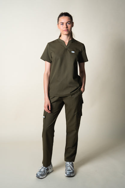 Dark Olive Alice Modern V-Neck Scrub Top