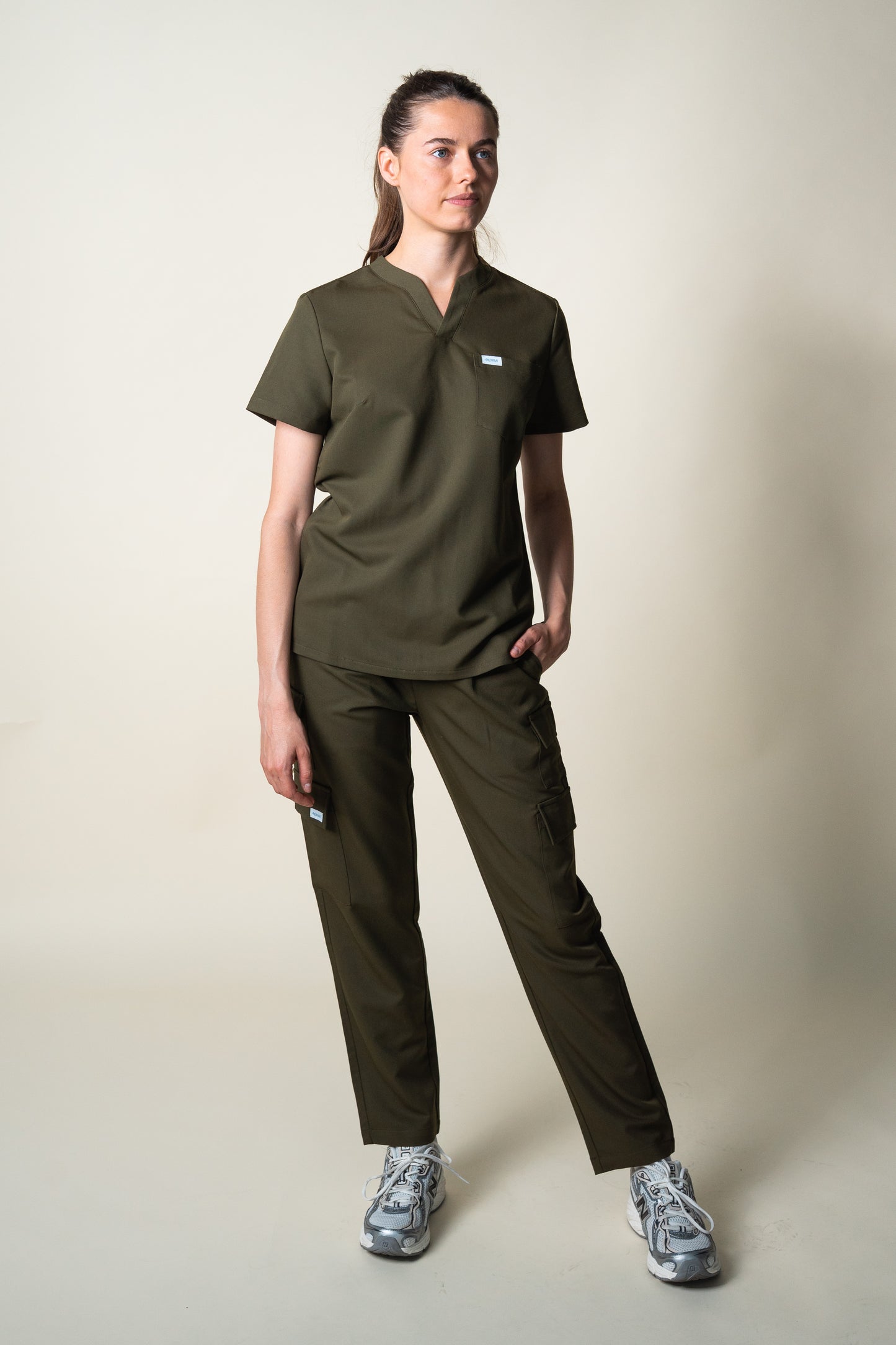 Dark Olive Kat Drawstring Cargo Scrub Trousers