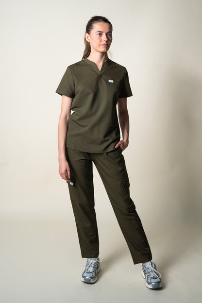 Dark Olive Kat Drawstring Cargo Scrub Trousers