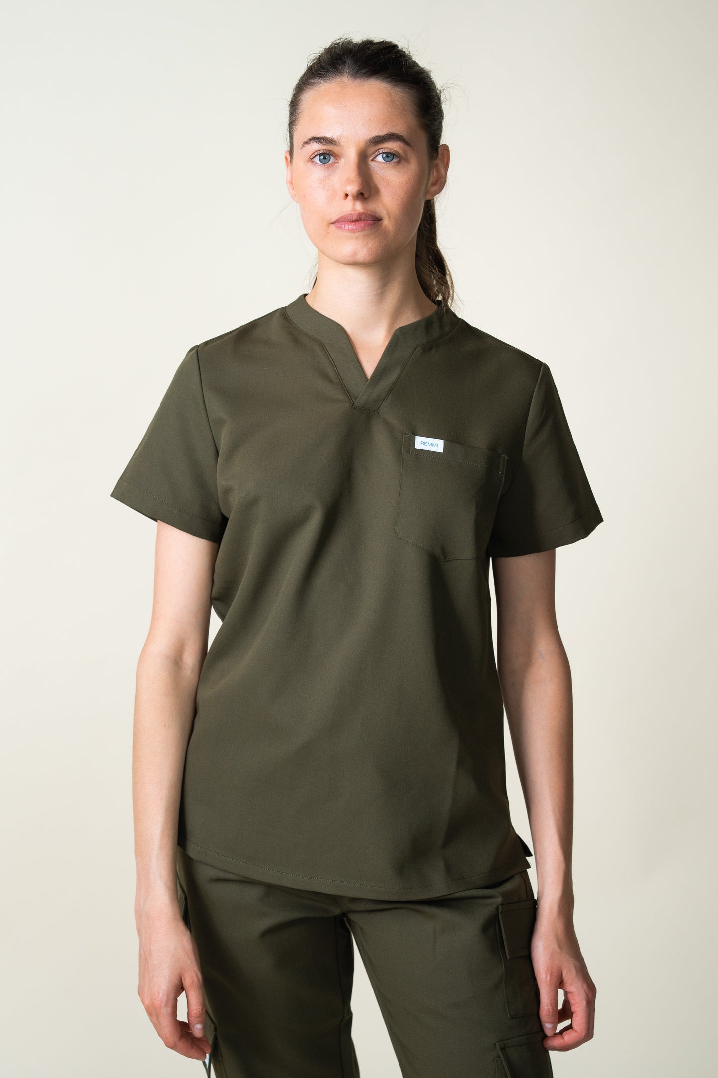Dark Olive Alice Modern V-Neck Scrub Top