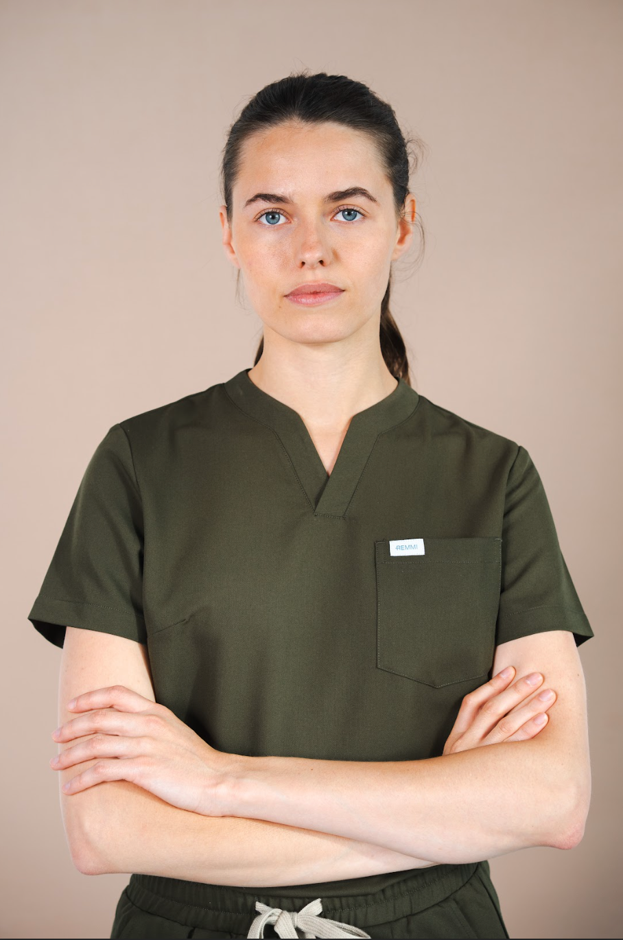 Dark Olive Alice Modern V-Neck Scrub Top