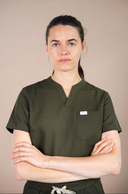 Dark Olive Alice Modern V-Neck Scrub Top